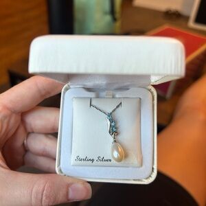 Sterling Silver Blue and White Pendant Necklace